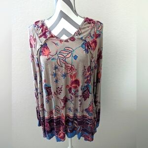 Lovely Taupe Jersey Top with Floral Print